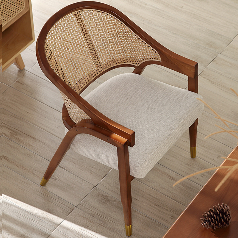 Modern hotel home furniture restaurant ash solid wood chair rattan wicker back leisure velvet fabric wooden dining room chair