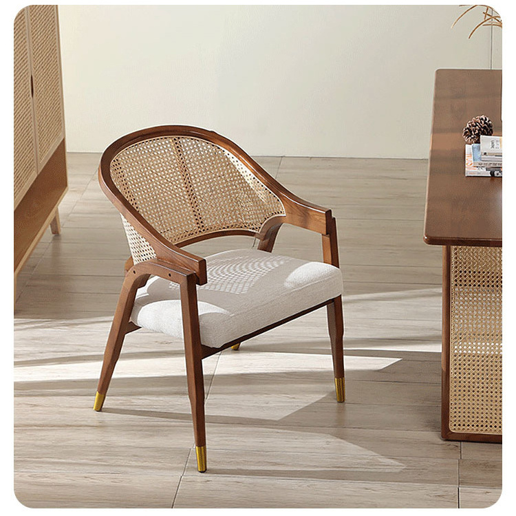 Modern hotel home furniture restaurant ash solid wood chair rattan wicker back leisure velvet fabric wooden dining room chair