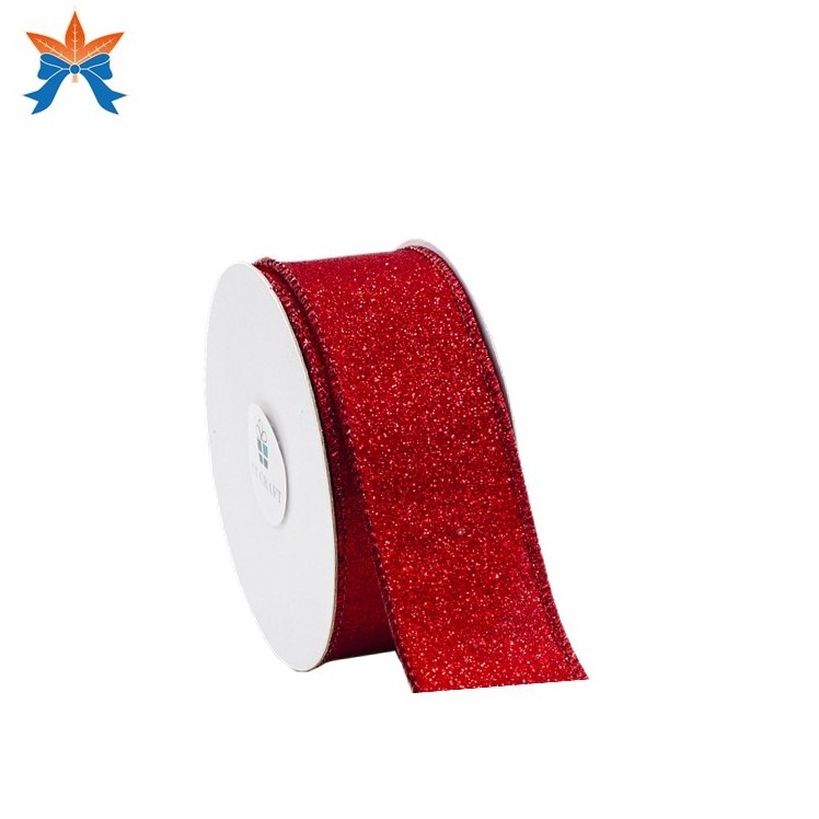 Satin With Red Glitter Red Wired Ribbon Wholesale