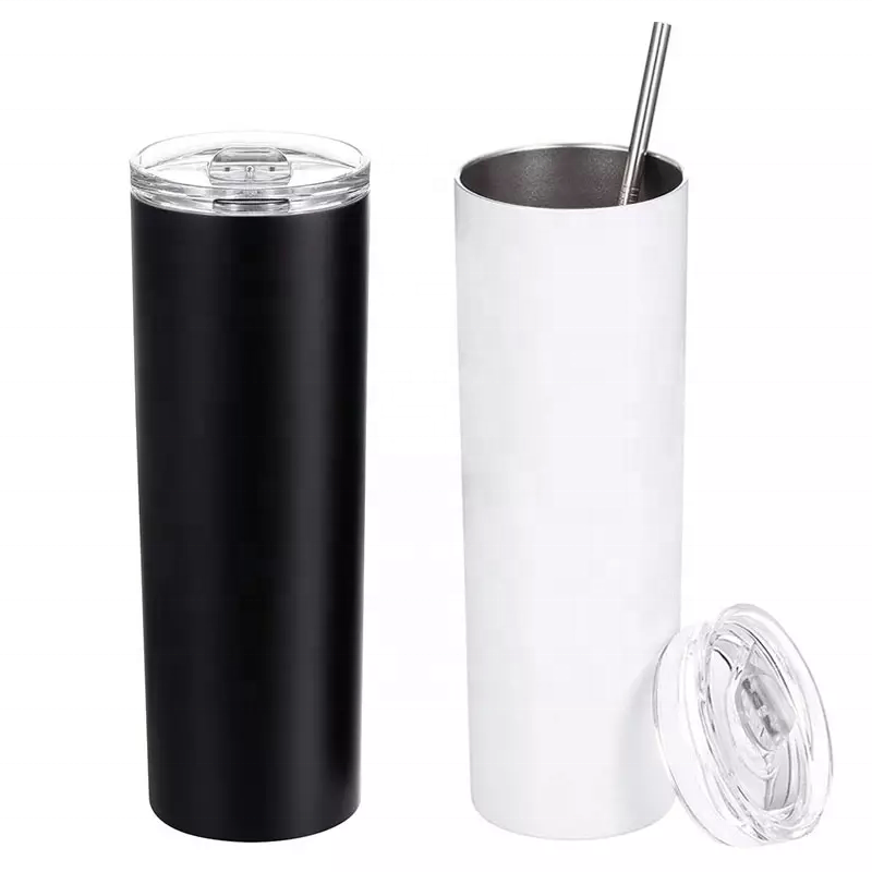 White Glow In The Dark 20Oz Stainless Steel Skinny Straight Heat Press Sublimation Blanks Tumblers Chilly Bottle With Lid Straw