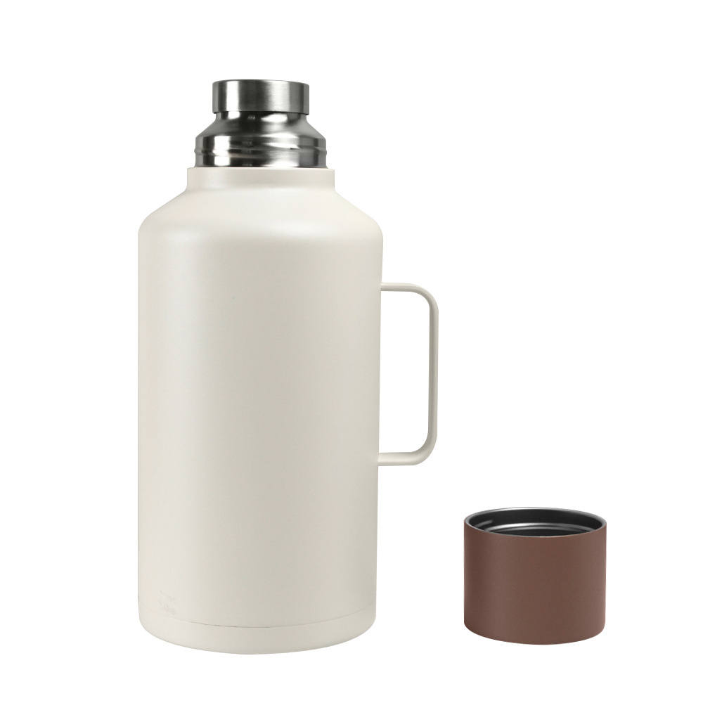 2L Large Capacity Growler Beer Unique Sports Traveling Hot Cold Double Wall Insulated Stainless Steel Water Bottle Pot  With Cup