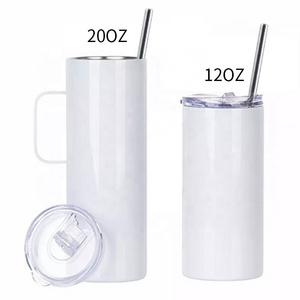 White Glow In The Dark 20Oz Stainless Steel Skinny Straight Heat Press Sublimation Blanks Tumblers Chilly Bottle With Lid Straw