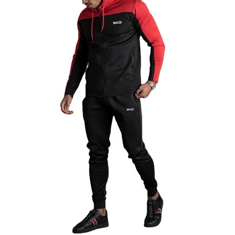 Fitness zipper OEM customized logo men 4 way stretch recycled french terry cargo sweatsuits