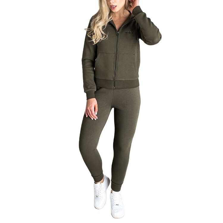 Wholesale custom logo fitness 2 piece tracksuits no brand blank grey women velour tracksuit set