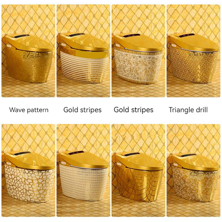 Western golden plated sanitary ware s trap bathroom wc smart  toilet bowl one piece luxury ceramic gold toilet for sale