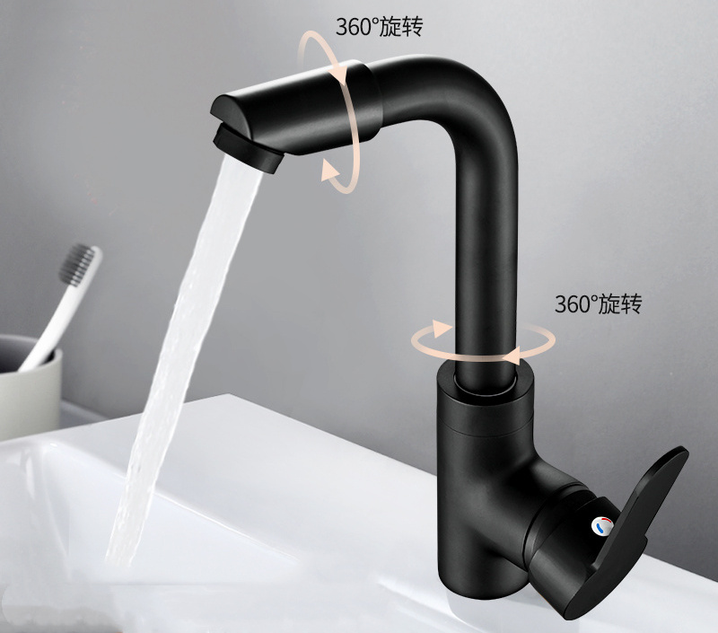 Wash basin faucet cold and hot black domestic toilet double ball pull rotating faucet