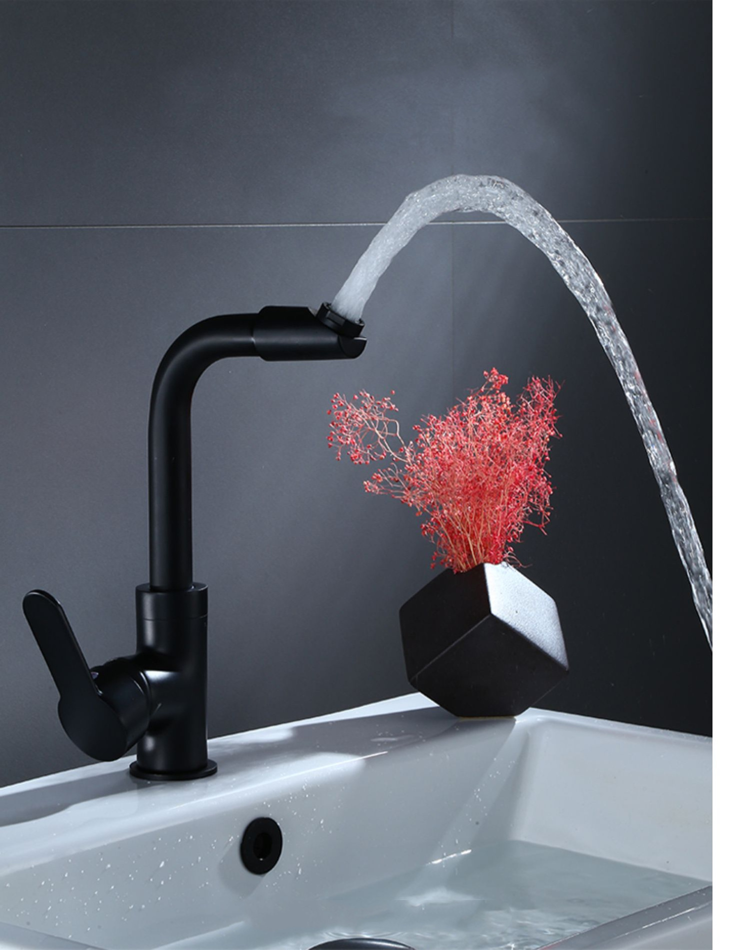 Wash basin faucet cold and hot black domestic toilet double ball pull rotating faucet