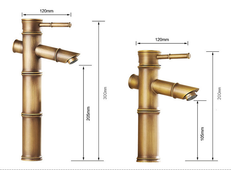 All-copper antique faucet European style household kitchen cold and hot washbasin faucet Single-hole washbasin antique bamboo fa