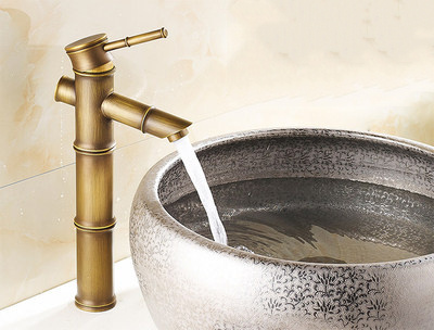 All-copper antique faucet European style household kitchen cold and hot washbasin faucet Single-hole washbasin antique bamboo fa