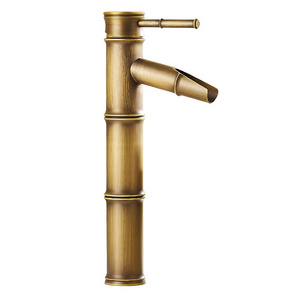 All-copper antique faucet European style household kitchen cold and hot washbasin faucet Single-hole washbasin antique bamboo fa