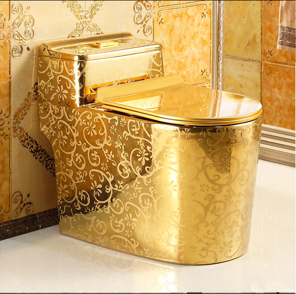 MARACHI Luxury bathroom golden wc commode toilet bowl ceramic sanitary ware one piece diamond shape gold plated toilet