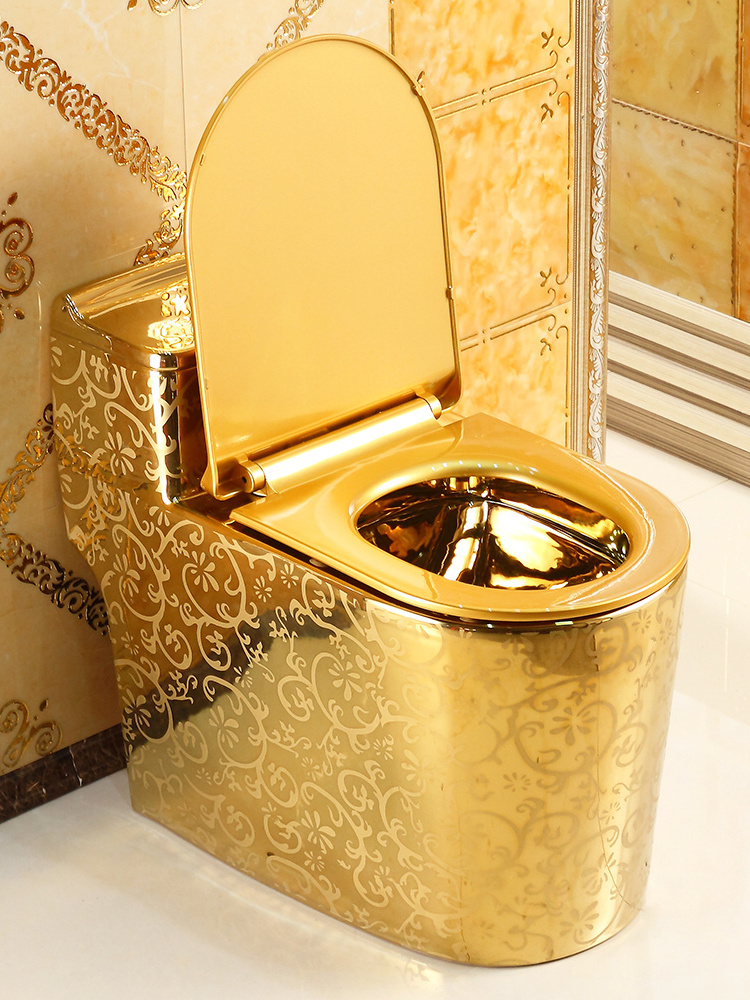 MARACHI Luxury bathroom golden wc commode toilet bowl ceramic sanitary ware one piece diamond shape gold plated toilet