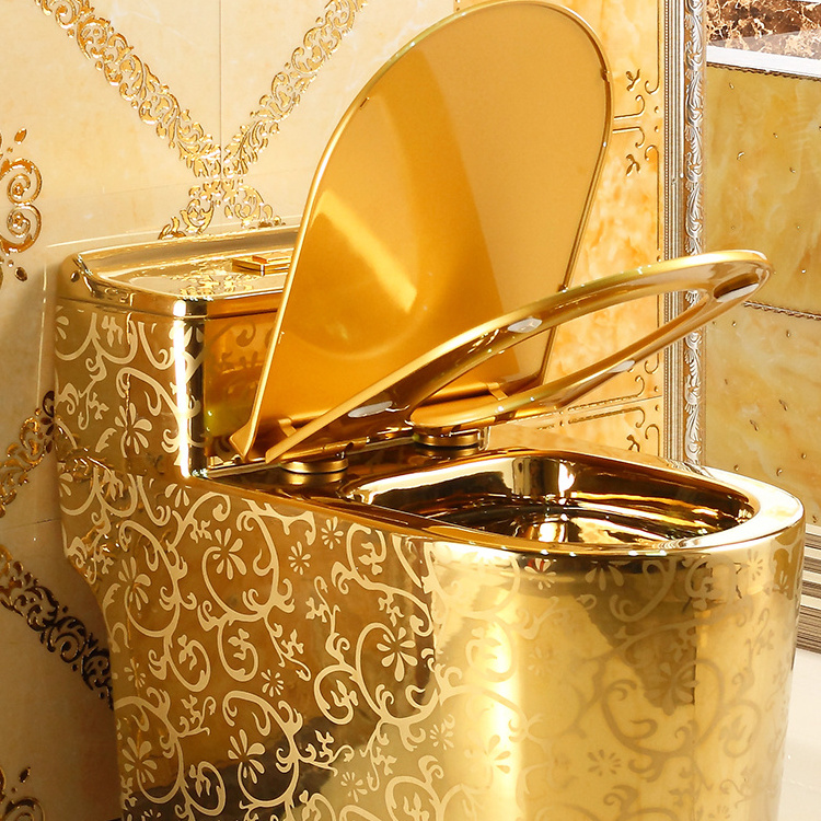 MARACHI Luxury bathroom golden wc commode toilet bowl ceramic sanitary ware one piece diamond shape gold plated toilet