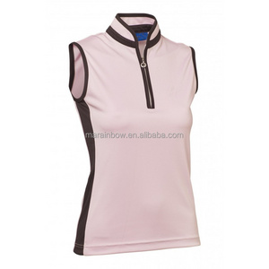 OEM 100% Polyester Quick Dry Pique mesh Ladies sleeveless mock neck quarter 1/4 zip Golf equestrian horse riding Polo Shirts