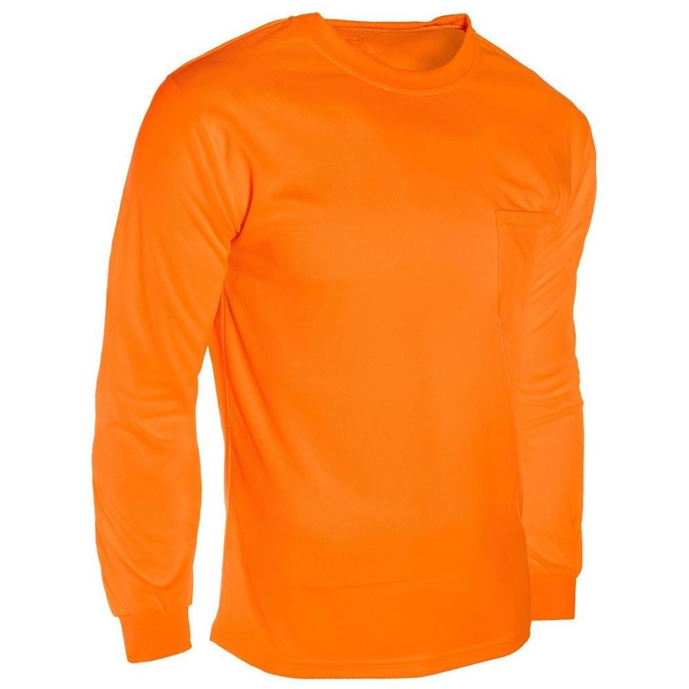 wholesale Microfiber Long Sleeve T-Shirt ,neon green and Orange Safety Shirt custom with Left chest pocket, UV Fishing shirts