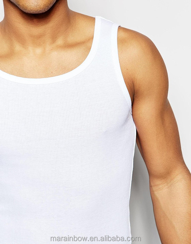 Mens Ribbed Tank Top Scoop Neck Tank Top Slim Fit 100% Cotton White Plain Tank Muscle Fit Vest