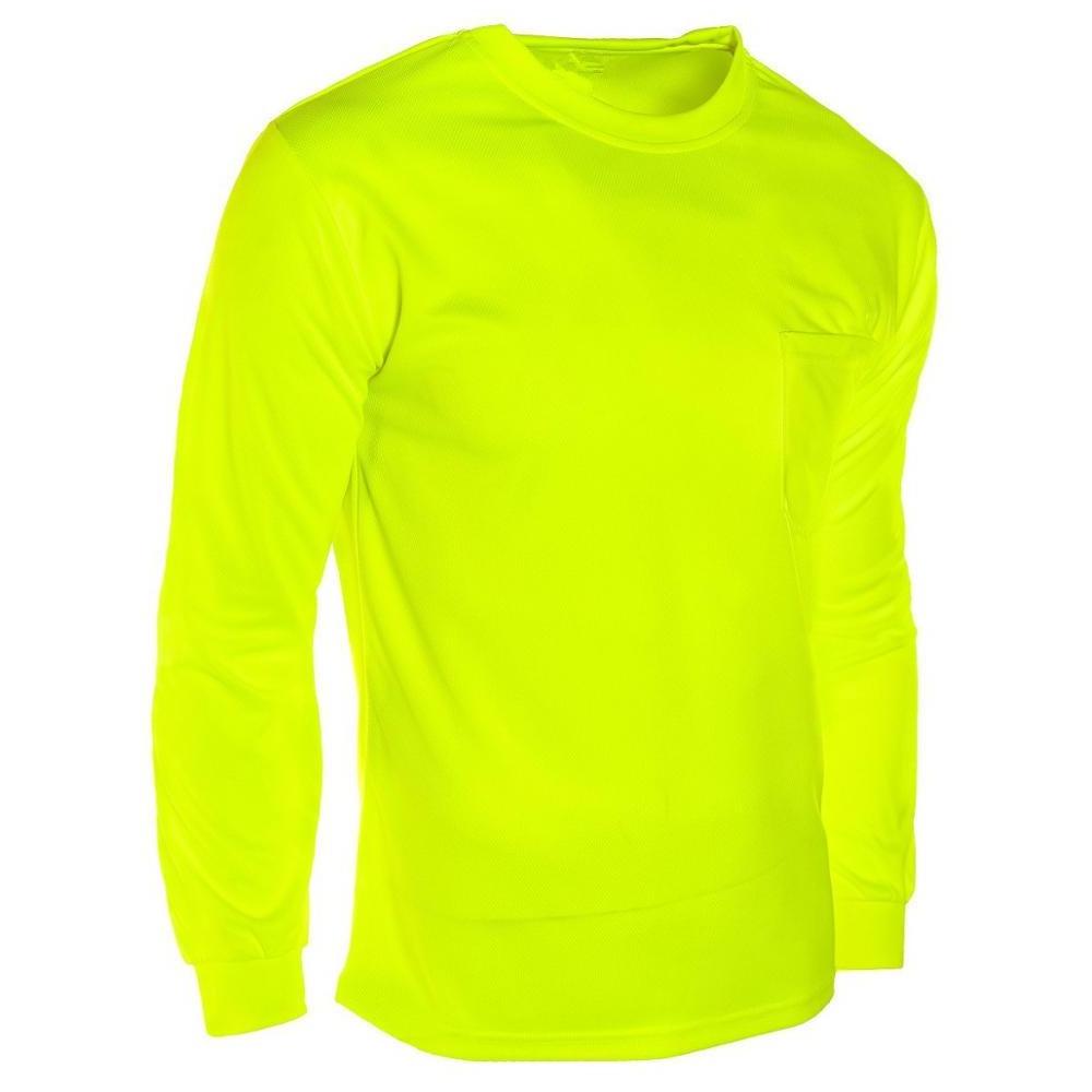 wholesale Microfiber Long Sleeve T-Shirt ,neon green and Orange Safety Shirt custom with Left chest pocket, UV Fishing shirts