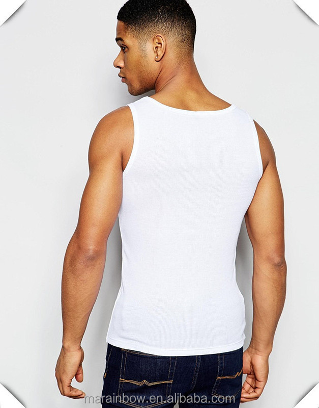 Mens Ribbed Tank Top Scoop Neck Tank Top Slim Fit 100% Cotton White Plain Tank Muscle Fit Vest