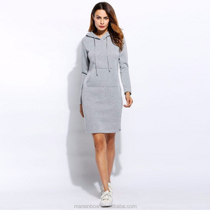 Casual Sweatshirt Dress Black Plain Womens Longline Pullover Hoodie Slim Fit Cotton Fleece Hoodie Dress Wholesale