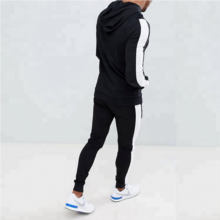 Design Your Own Two Piece Track Suit Mens Fitted Black With Side White Stripe Tracksuit