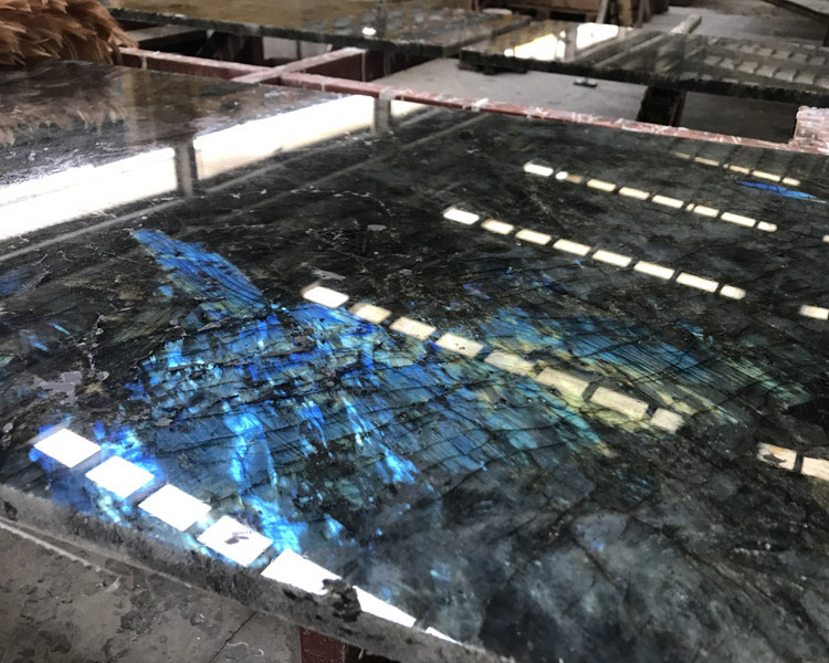 Madagascar Large Labradorite Blue Green Granite Slab For Top Desks