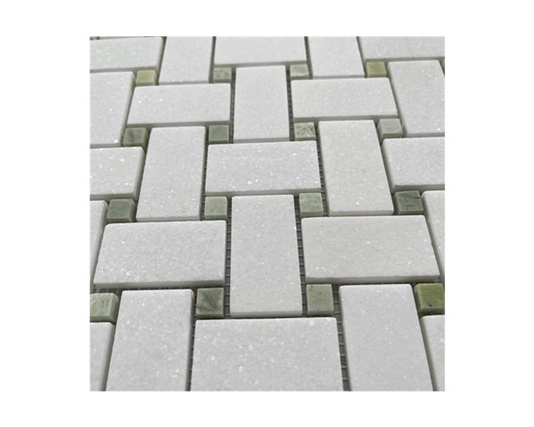 Green Jade Dots Kitchen Bath Wall Floor Backsplash Shower Mosaic Thassos White Marble Basketweave Mosaic Tile