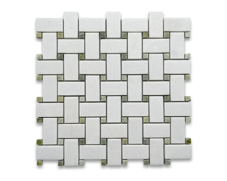 Green Jade Dots Kitchen Bath Wall Floor Backsplash Shower Mosaic Thassos White Marble Basketweave Mosaic Tile