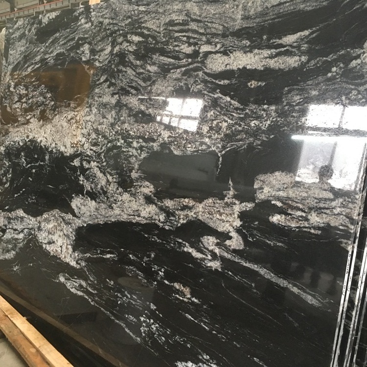 China 20mm Thick Nero Fantasy Granite Slab Black Granite With White Veins