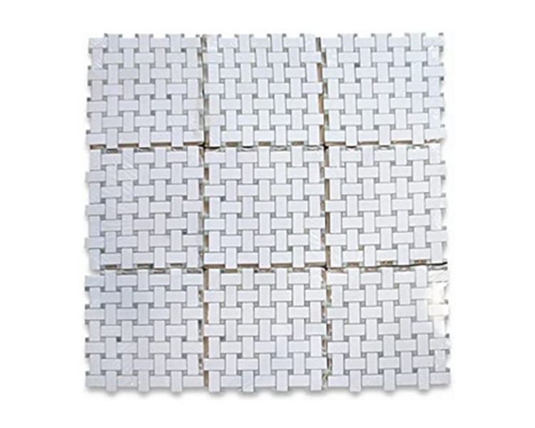 Thassos White Marble 1x2 Basketweave Mosaic Tile Green Jade Dots Kitchen Bath Wall Floor Backsplash Shower