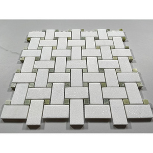 Green Jade Dots Kitchen Bath Wall Floor Backsplash Shower Mosaic Thassos White Marble Basketweave Mosaic Tile