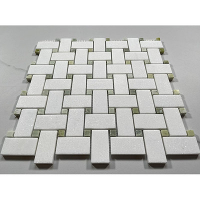 Green Jade Dots Kitchen Bath Wall Floor Backsplash Shower Mosaic Thassos White Marble Basketweave Mosaic Tile