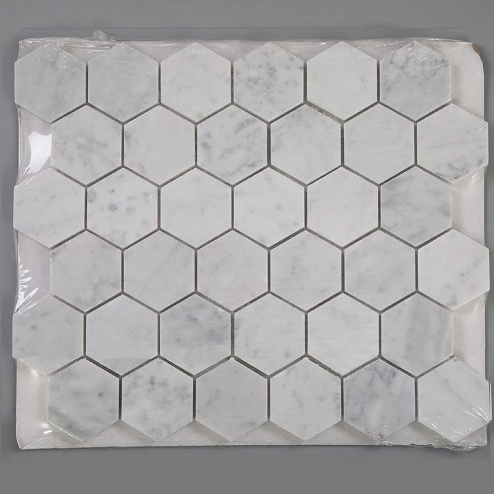 Polished Bathroom Kitchen Backsplash Floor Tile White Carrera 2 Inch Marble Hexagon Mosaic Tile