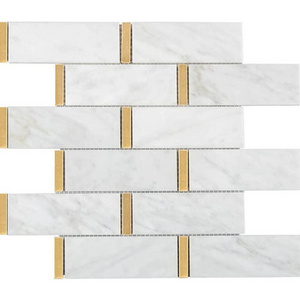 Polished for Kitchen Bathroom Backsplash Carrara White Marble With Metal Brass Subway Mosaic Tiles