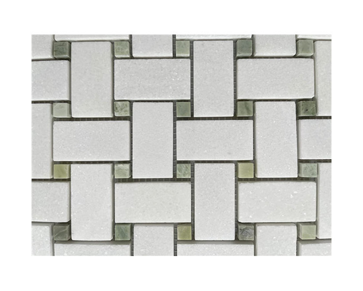 Green Jade Dots Kitchen Bath Wall Floor Backsplash Shower Mosaic Thassos White Marble Basketweave Mosaic Tile