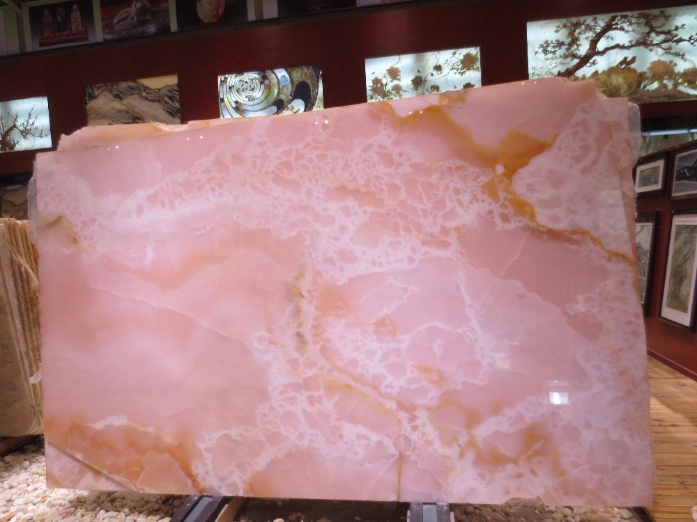 Polished natural stone pink Onyx slab marble