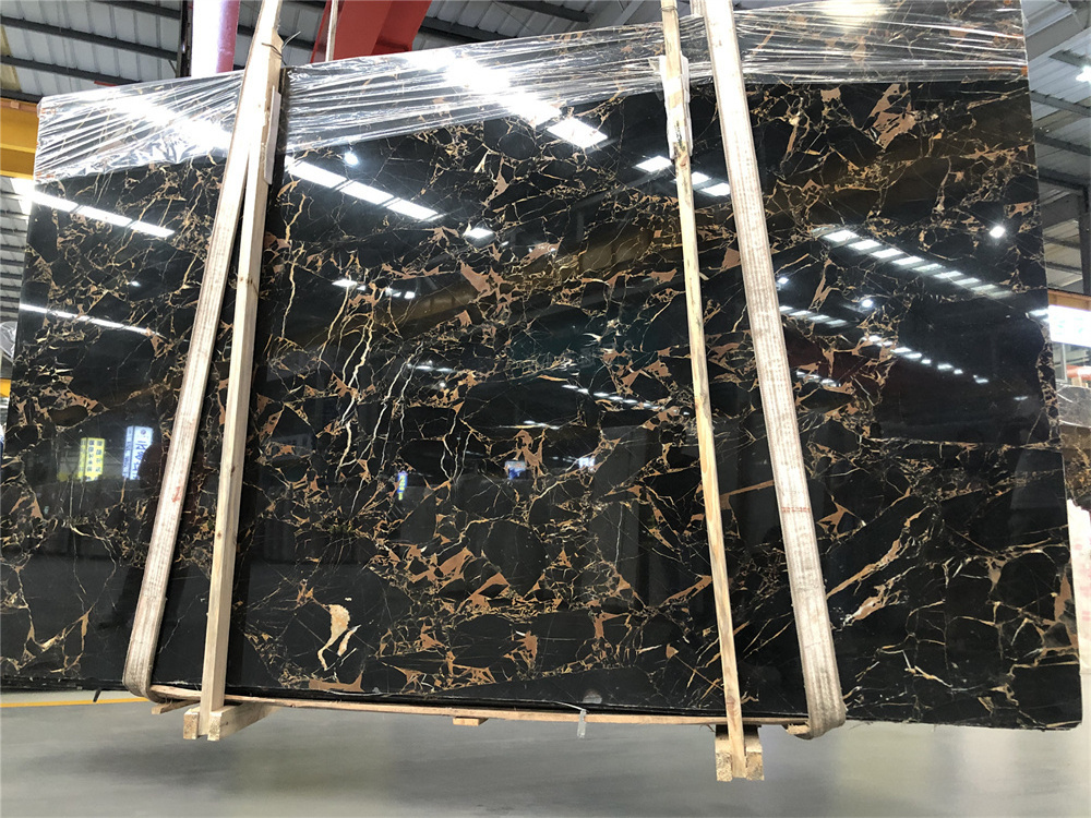 wholesale 18mm polished slab black gold veins marble flooring tiles