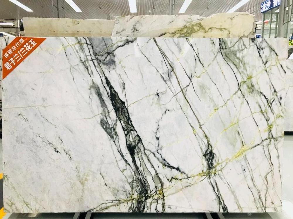 Orchid Jade White Marble Slabs with Green Vein for Kitchen Countertops