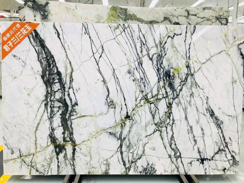 Orchid Jade White Marble Slabs with Green Vein for Kitchen Countertops