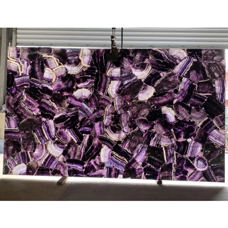 Natural backlit large pink amethyst slab for countertop