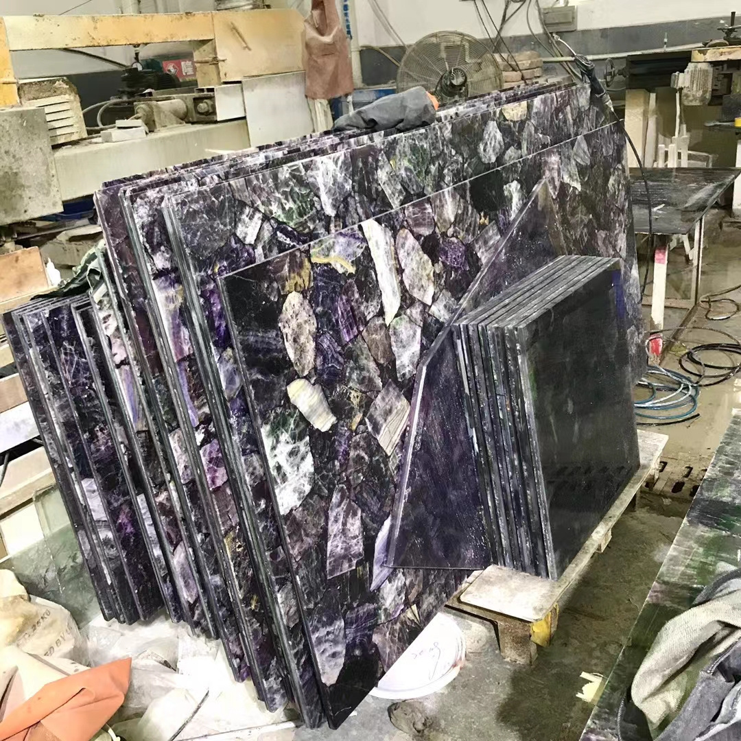 Natural backlit large pink amethyst slab for countertop