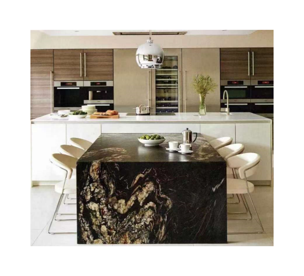 High quality exotic black cosmic gold granite counter top magma gold veins black granite