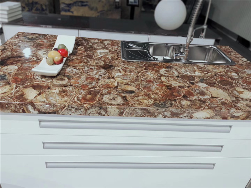 Elegant natural stone petrified wood slab for table and countertops