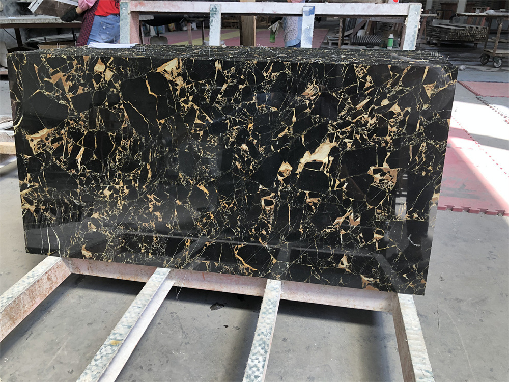 wholesale 18mm polished slab black gold veins marble flooring tiles