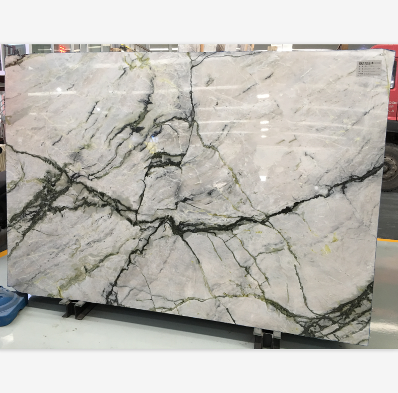 Orchid Jade White Marble Slabs with Green Vein for Kitchen Countertops