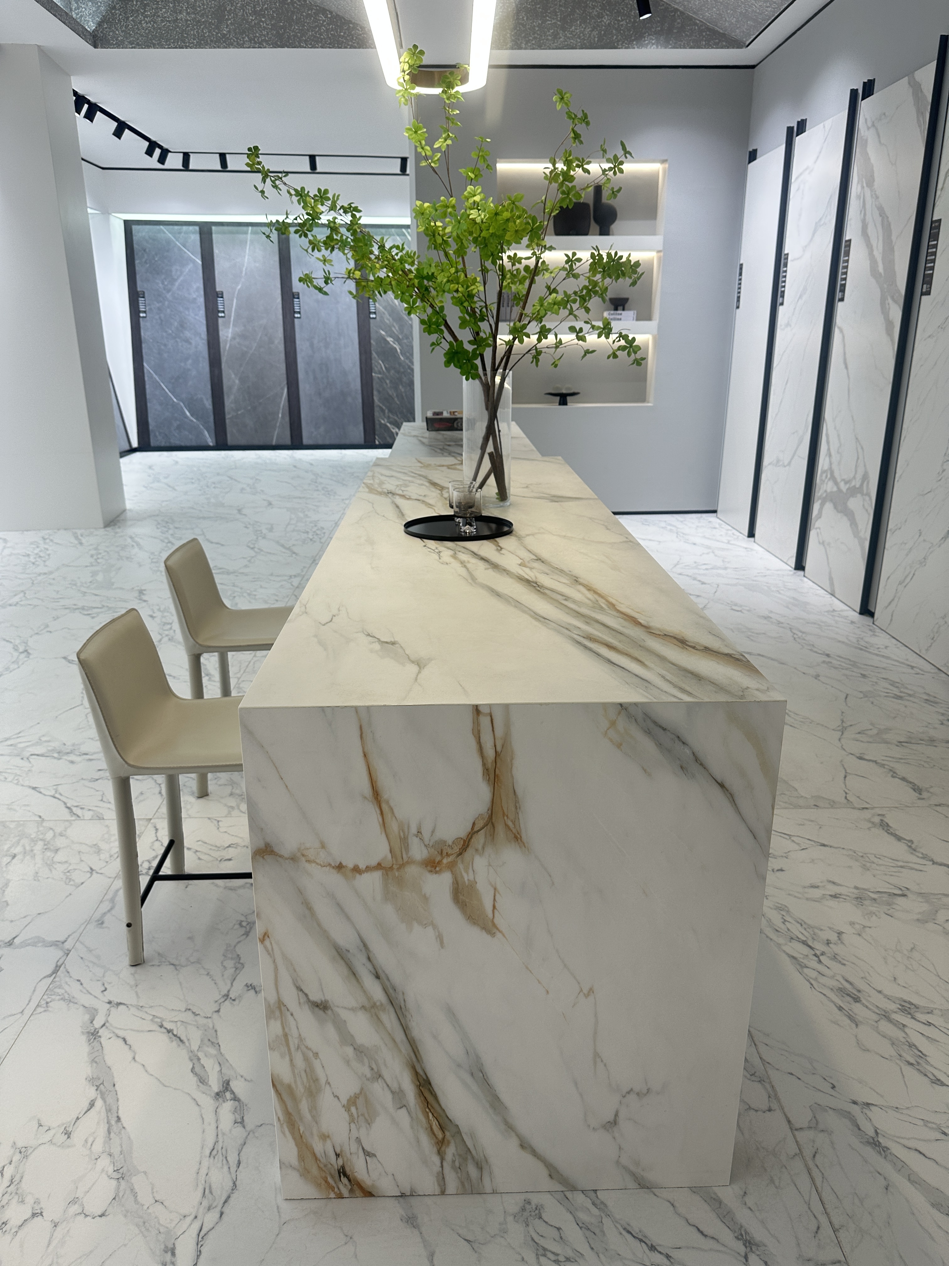 luxury large format white marble look porcelain countertop slabs floor slabs