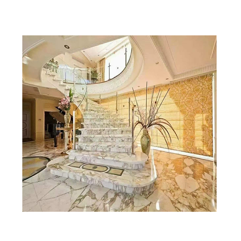 Hot sale Italian white calacatta gold marble stairs tread