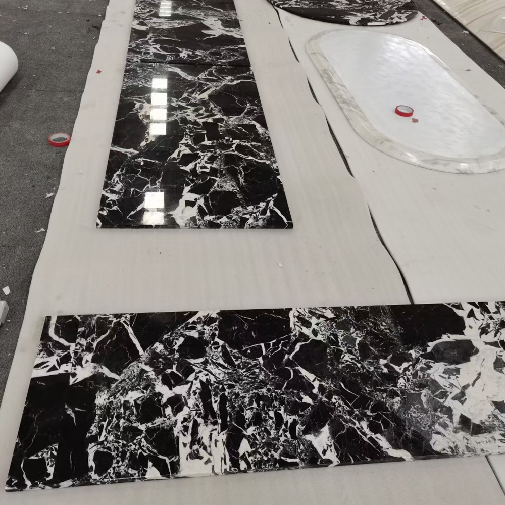 natural stone white and black marble floor tiles