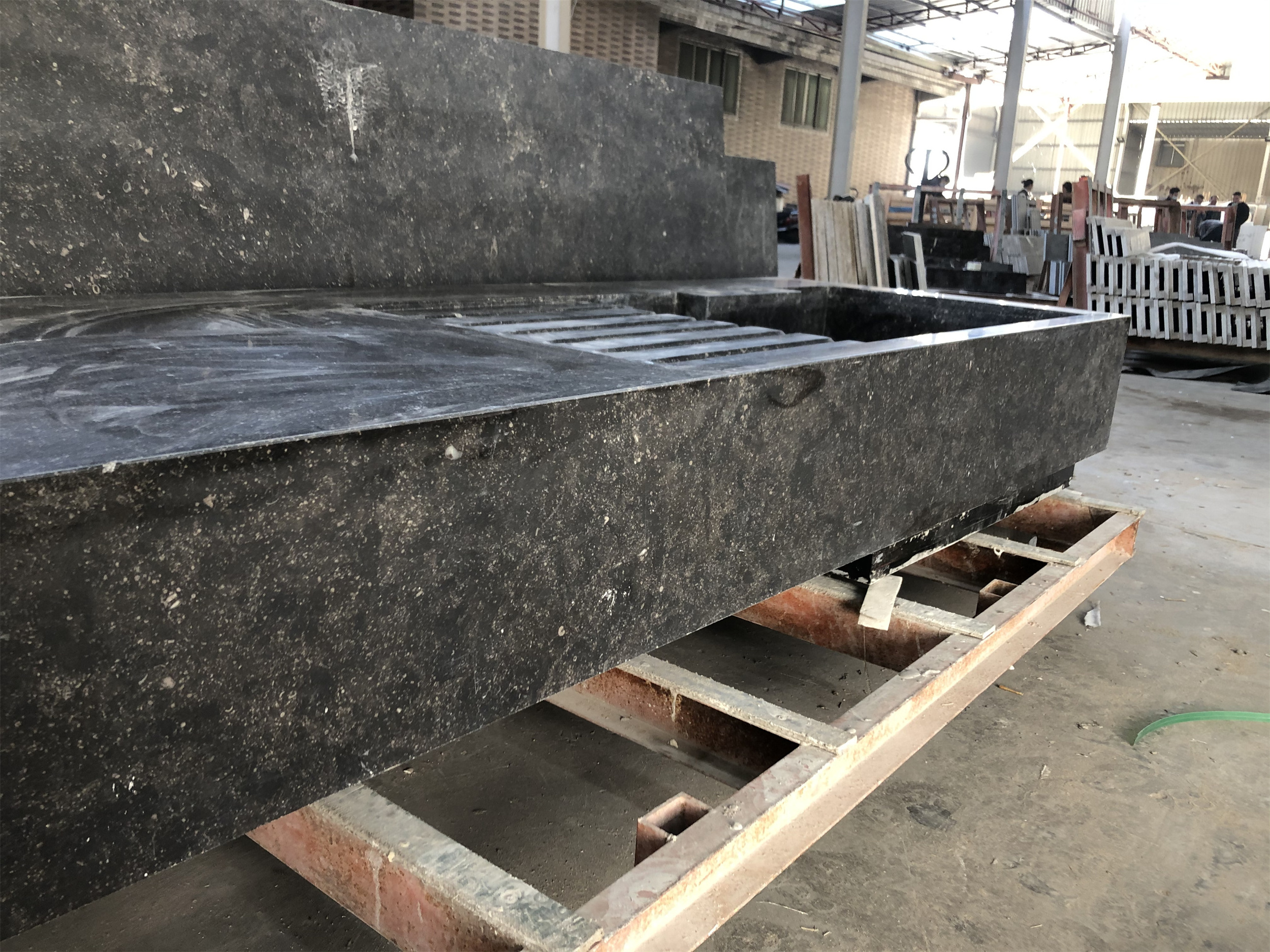 Honed waterproof dark blue limestone slab countertop for kitchen