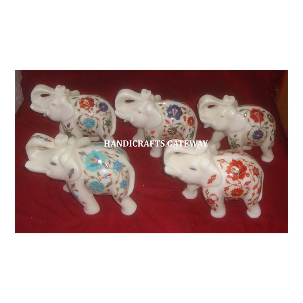 Handicraft Items Of Indian Art Best Price For Marble Decorative Elephant Statue Of Small Size And Flower Design For Manufacture