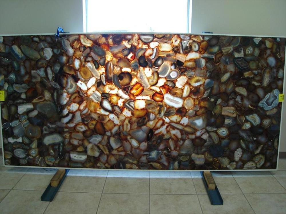 High-end luxury natural backlit wall panel grey agate slab countertop